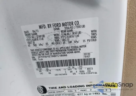 2011 Ford F150 Lariat from USA, damaged, VIN 1FTFW1ET9BFC18066